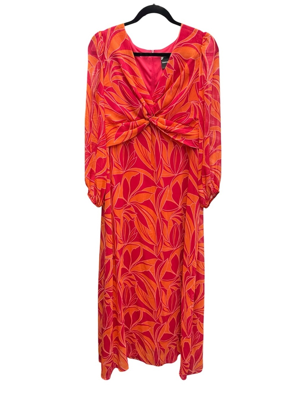 Maison Tara Pink & Orange Twist-Front Long Sleeve Maxi Dress